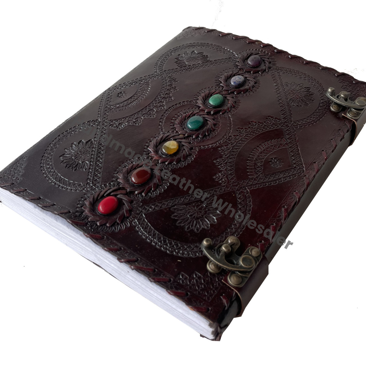 New Brown Leather Thread Sewing Spiral Binding Handmade Embossed Hard Cover Journal Notebook Office Diary College Poetry Gift