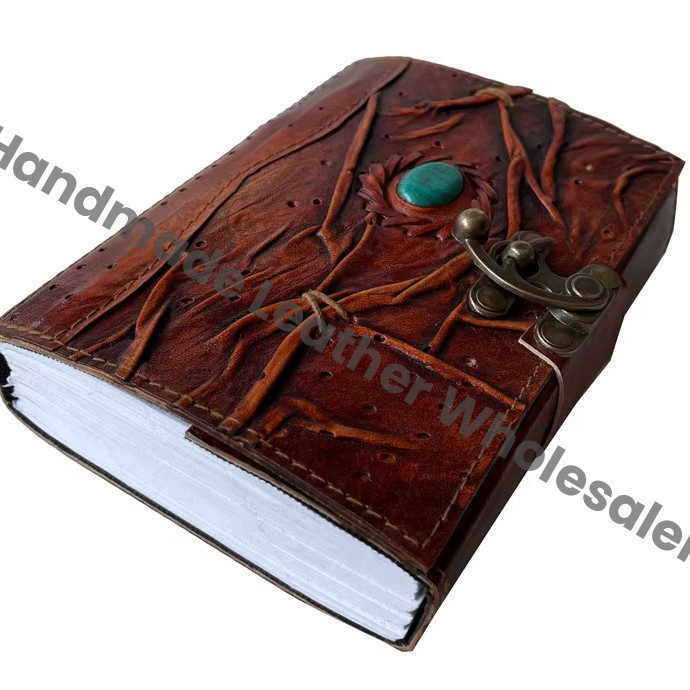 New Handmade Genuine Leather Hardcover Antique Shape Single Eye Leather Journal Address Book Gift with Eco-friendly Paper