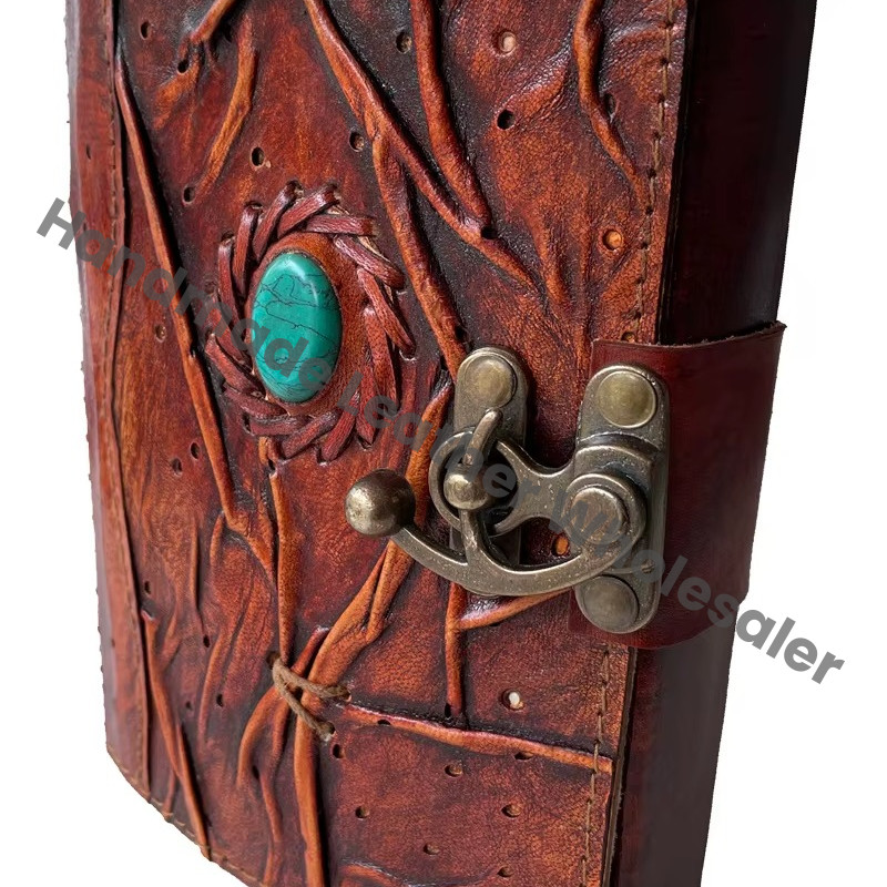 New Handmade Genuine Leather Hardcover Antique Shape Single Eye Leather Journal Address Book Gift with Eco-friendly Paper