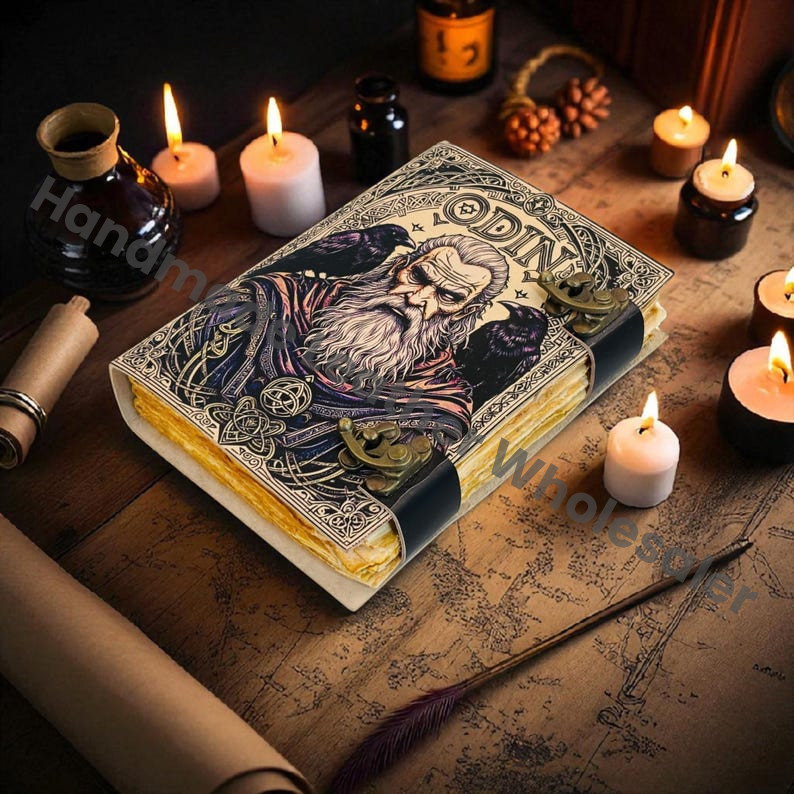 Odin Grimoire Leather journal Notebook – Gothic Spell Book of Shadows, Deckle Edge Paper