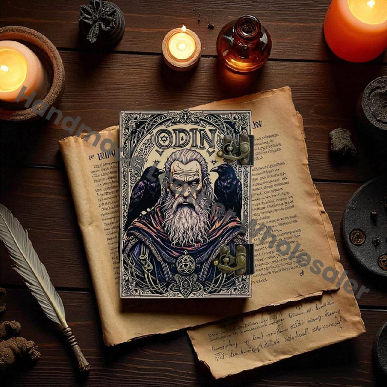 Odin Grimoire Leather journal Notebook – Gothic Spell Book of Shadows, Deckle Edge Paper