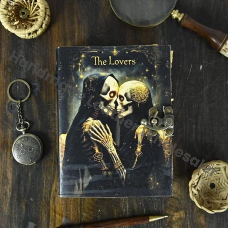 Overthinker Grimoire Leather Journal -Gothic Tarot Notebook -Blank Spell Book of shadows Handmade Sketchbook | Witchy Journal