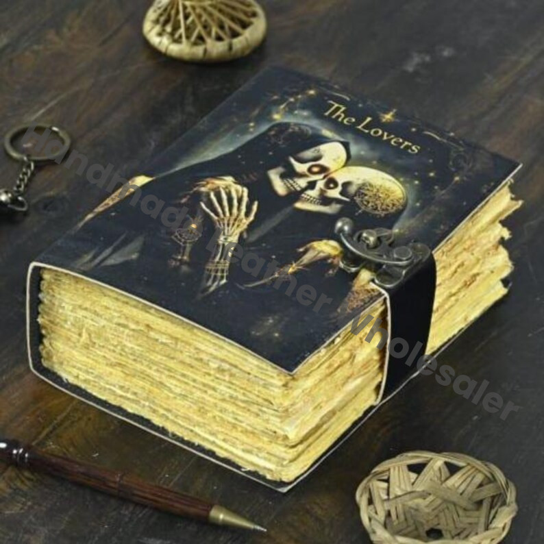 Overthinker Grimoire Leather Journal -Gothic Tarot Notebook -Blank Spell Book of shadows Handmade Sketchbook | Witchy Journal