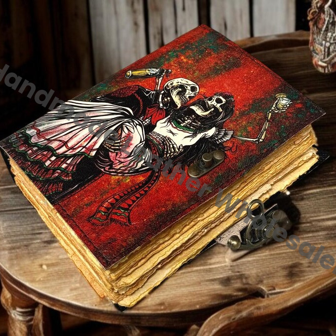 Overthinker Grimoire Leather Journal -Gothic Tarot Notebook -Blank Spell Book of shadows Handmade Sketchbook | Witchy Journal