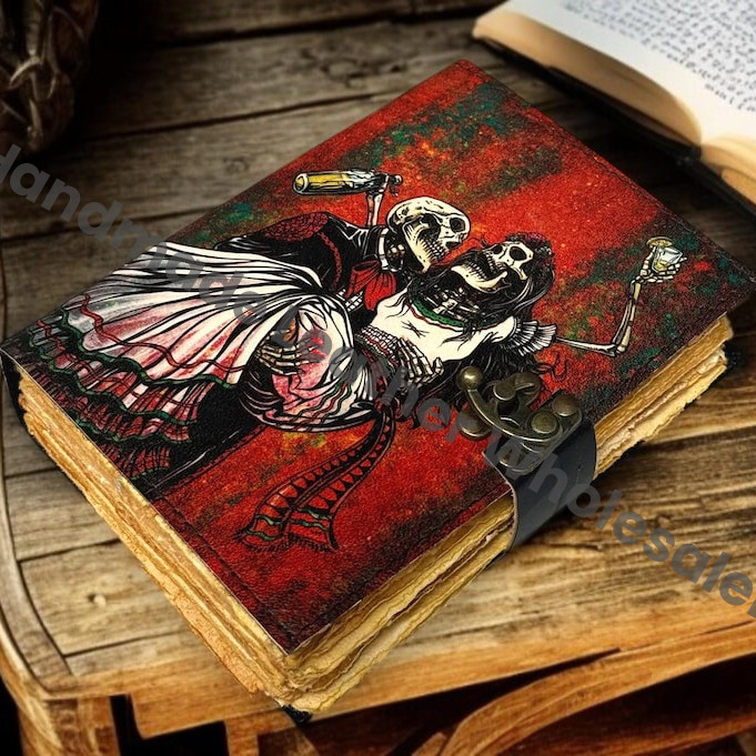 Overthinker Grimoire Leather Journal -Gothic Tarot Notebook -Blank Spell Book of shadows Handmade Sketchbook | Witchy Journal