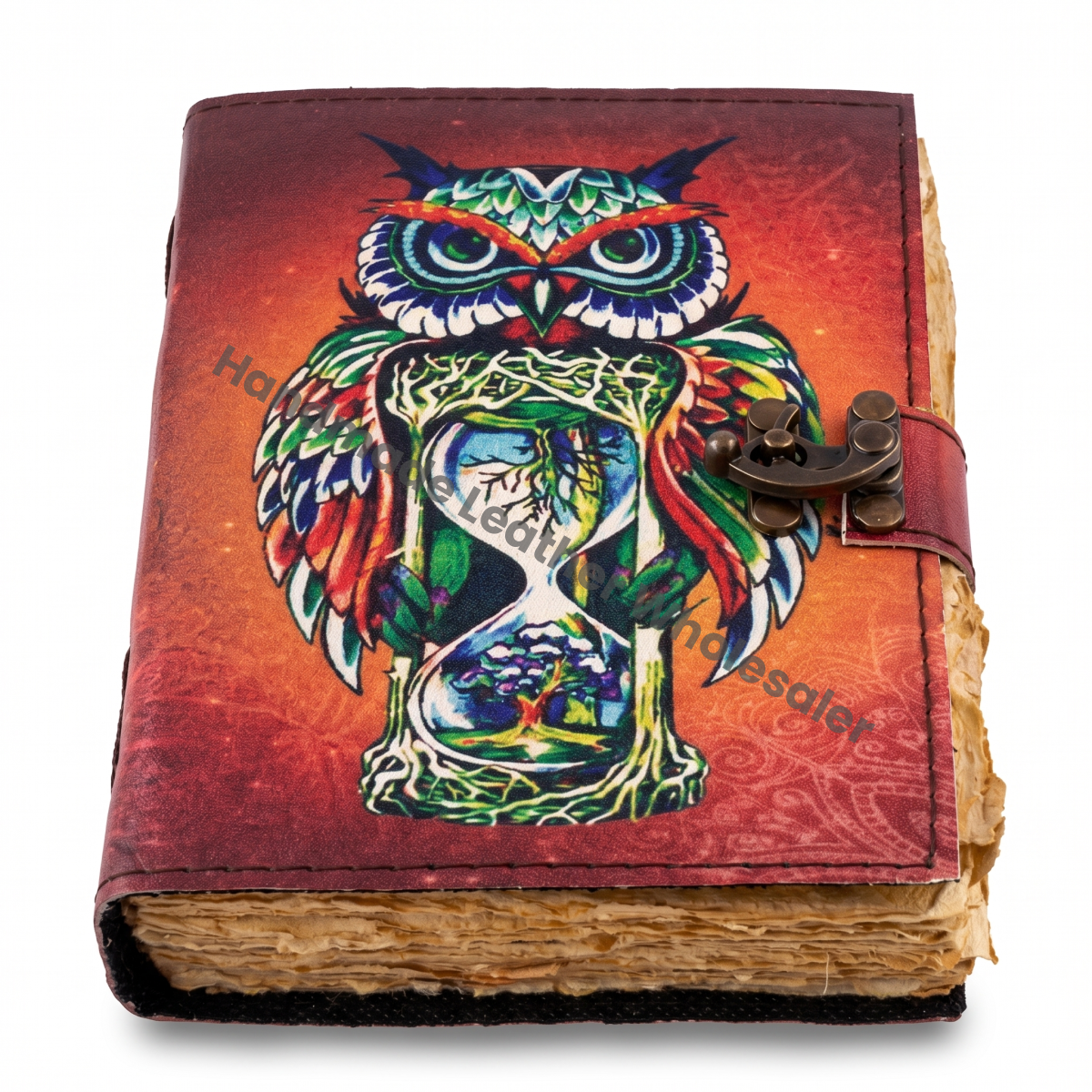 Owl Design Handmade Leather Printed Journal Deckle Edge Vintage Paper Sketchbook Clasp Made Unique Design Cover Diary Gift