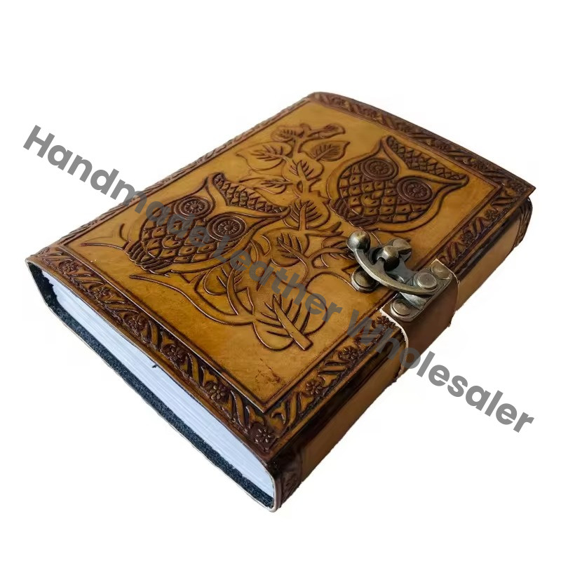 Owl Leather Journal for Women Deckle Pages Handmade Emboss Notebook Sketchbook Vintage Dairy for Traveler for Girls Boy