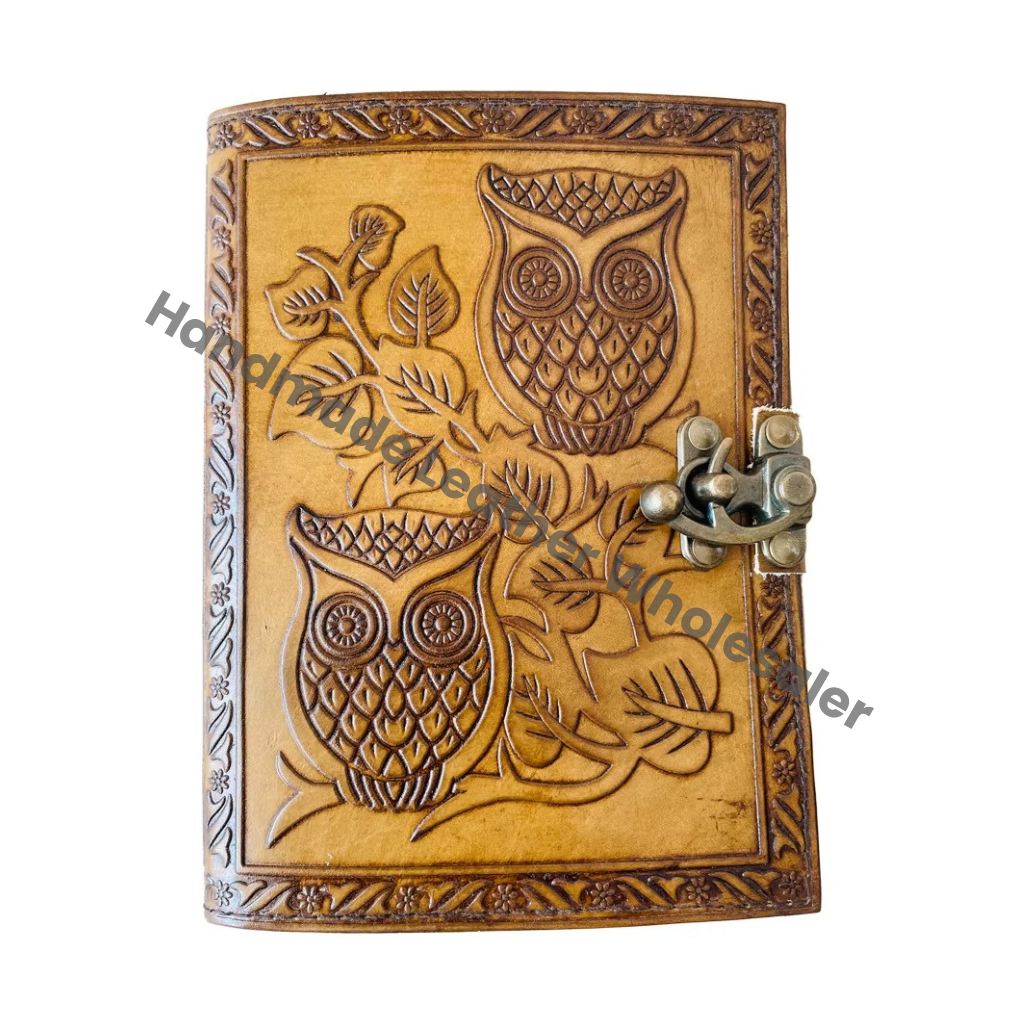 Owl Leather Journal for Women Deckle Pages Handmade Emboss Notebook Sketchbook Vintage Dairy for Traveler for Girls Boy