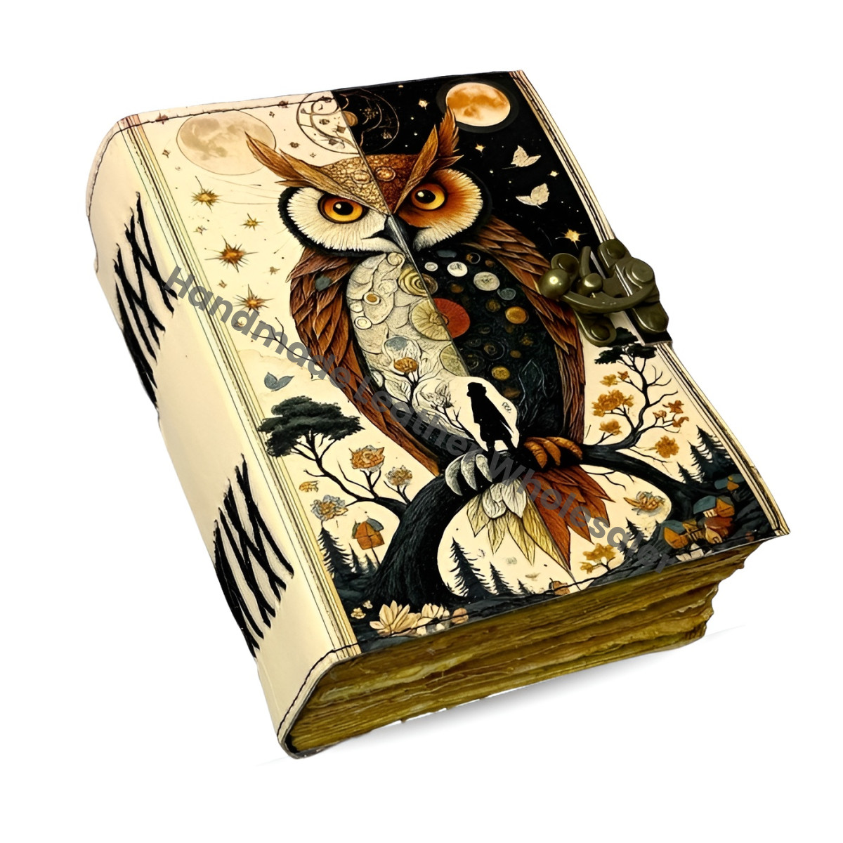Owl Leather Journal – Gothic Grimoire Book of Shadows, Witchcraft Spellbook, Vintage Wiccan Pagan Magic Diary, Witchy Occult Gift