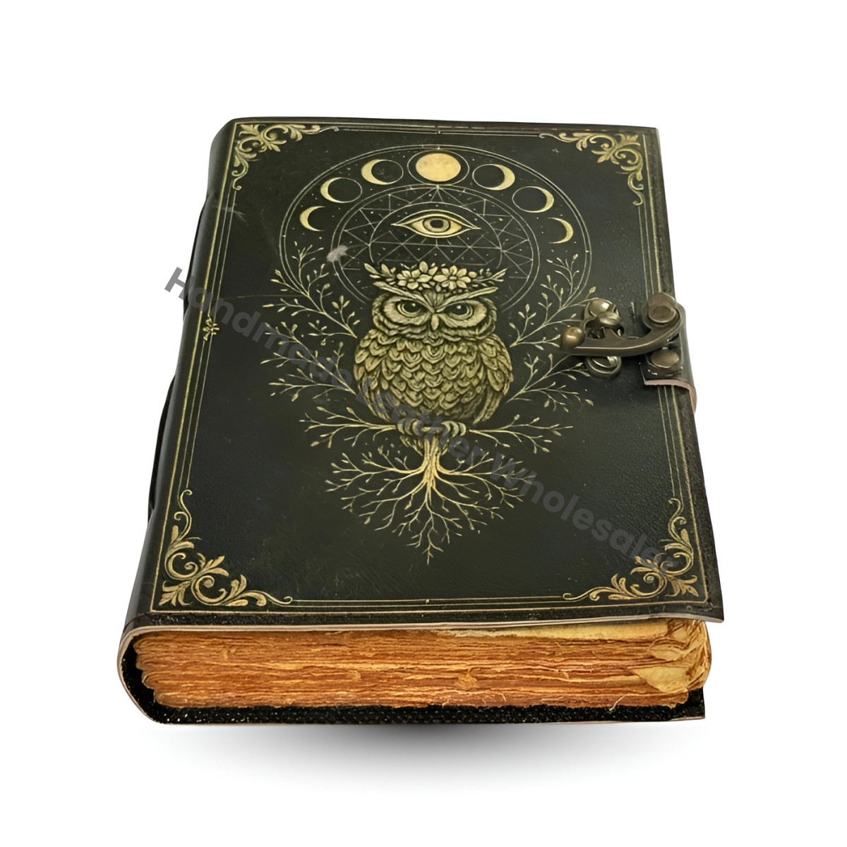 Owl Leather Journal – Handmade Gothic Grimoire Book of Shadows, Vintage Witchcraft Spellbook, Wiccan Pagan Magic Diary Occult
