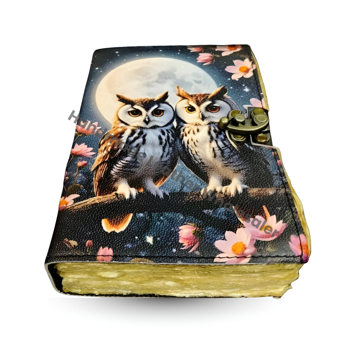 Owl Leather Journal: Handmade Vintage Book of Shadows with Deckle Edge Paper Grimoire Journal, Travel Writing Notebook