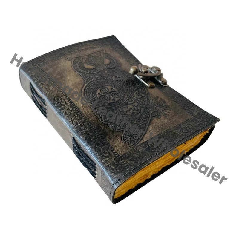 Owl Leather Journals Embossed Vintage Bound Spell Books Large Prayer Deckle Art Paper Notebooks Writing Diary Witch Planner
