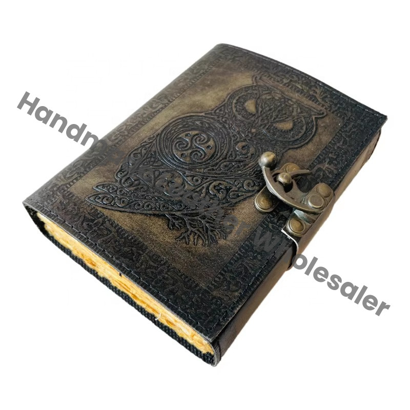 Owl Leather Journals Embossed Vintage Bound Spell Books Large Prayer Deckle Art Paper Notebooks Writing Diary Witch Planner