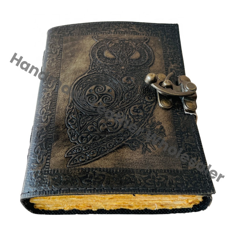 Owl Leather Journals Embossed Vintage Bound Spell Books Large Prayer Deckle Art Paper Notebooks Writing Diary Witch Planner