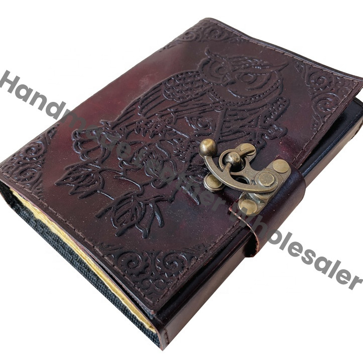 Owl Leather Journals Embossing Vintage Journal Spell Books Large Prayer Deckle Art Paper Notebooks Writing Diary Custom Gift