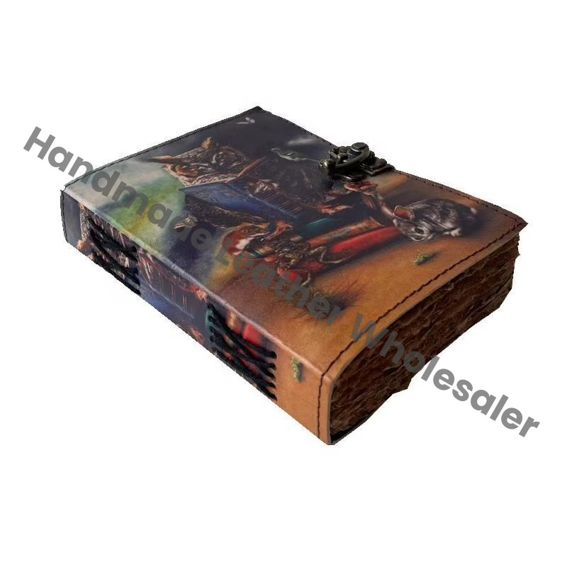 Owl Printed Vintage Spell Book Shadows Leather Journal Wholesaler Handmade Spiral Unisex Deckle Edge Paper Gift