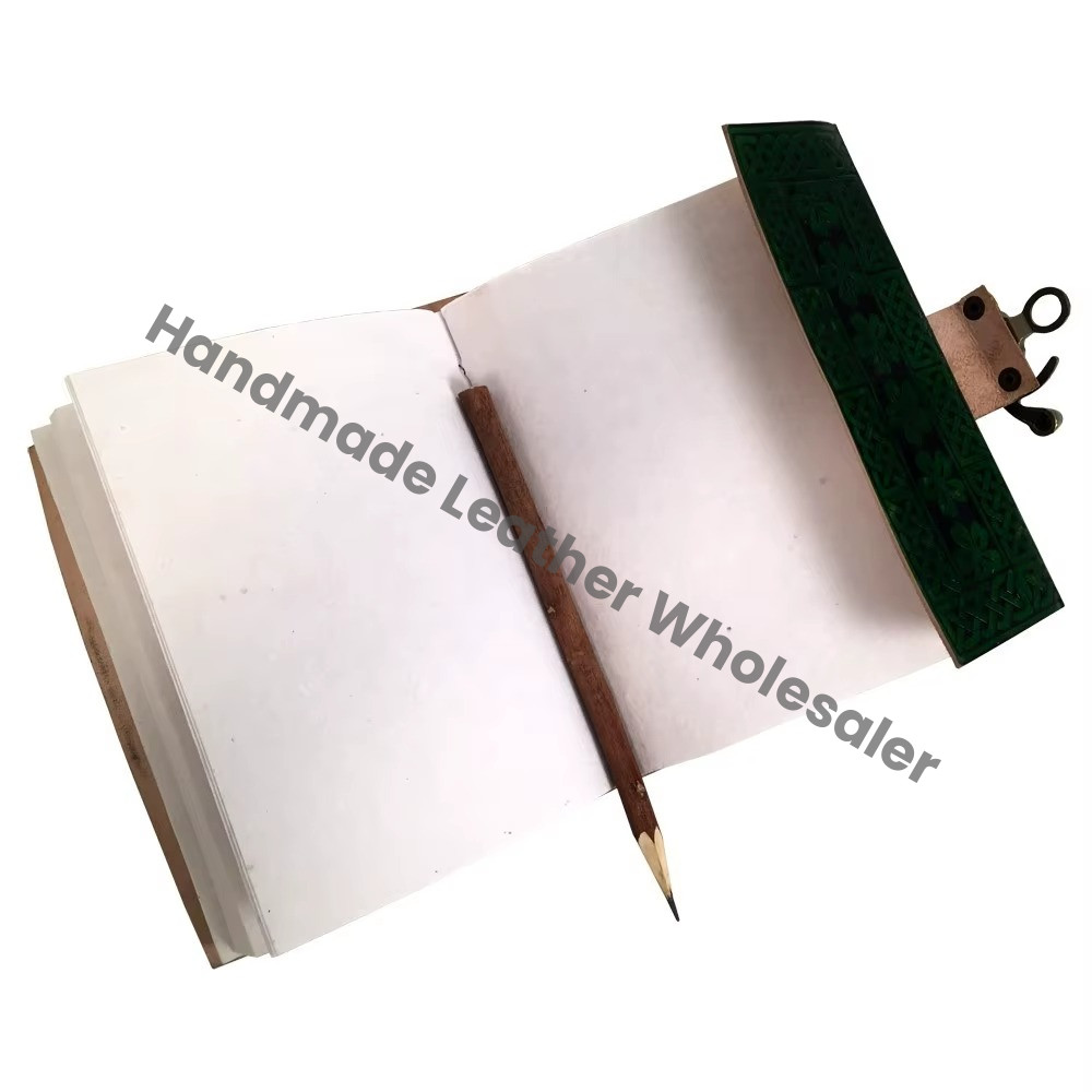 Peacock Leather Hardcover Spiral Binding Vintage Handmade Green Journal Large Sketchbook Custom Logo for Women Office Supplies