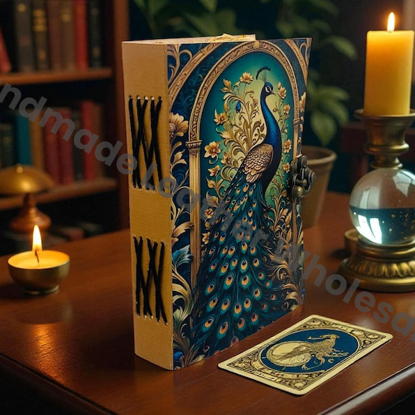 Peacock Leather Journal | Engraved Handmade Diary, Sketchbook