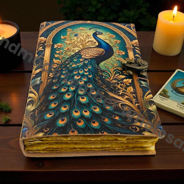 Peacock Leather Journal | Engraved Handmade Diary, Sketchbook