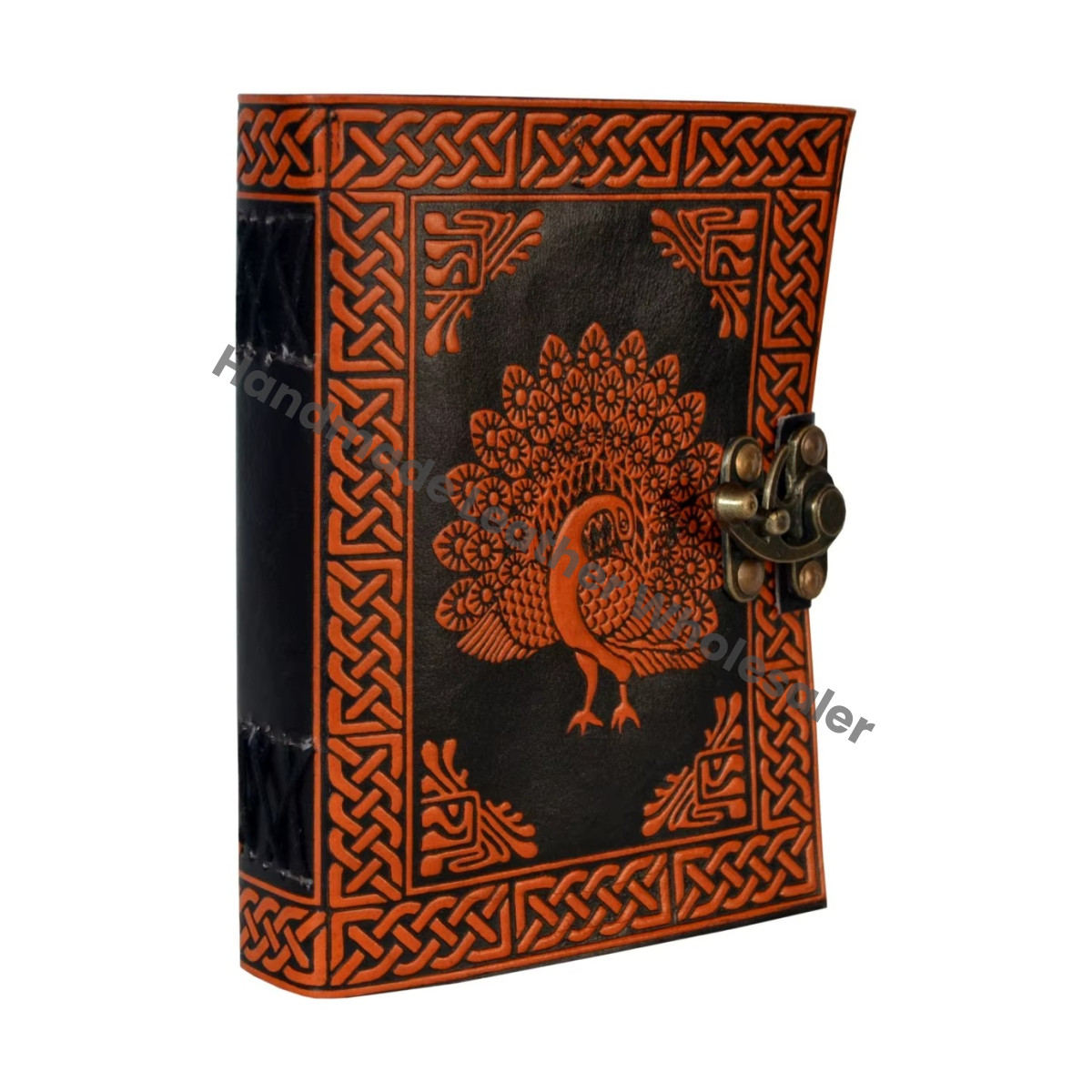 Peacock Leather Spiral Binding Journal Vintage Book of Spell Sketchbook Handmade Black Orange Gift Woman Large Supplies Diary