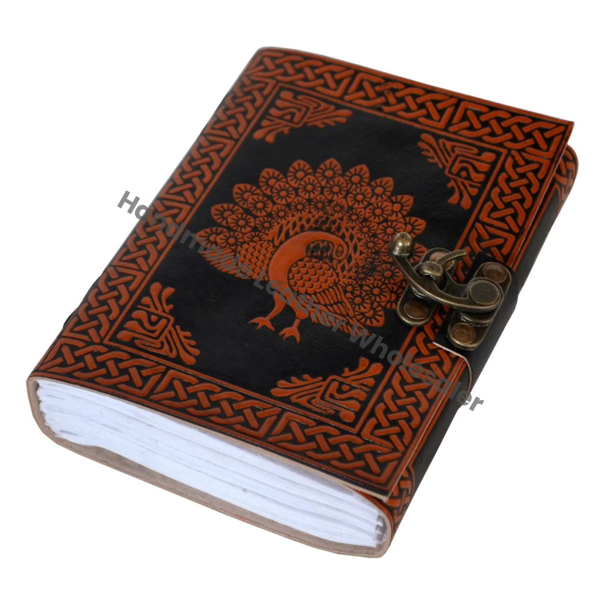 Peacock Leather Spiral Binding Journal Vintage Book of Spell Sketchbook Handmade Black Orange Gift Woman Large Supplies Diary