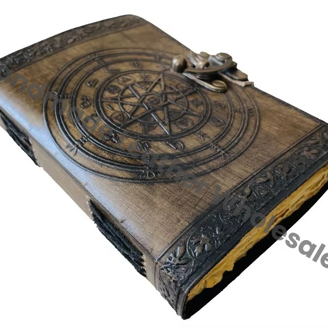 Penatgram Leather Hardcover Journal Planner Traveler Notebook with Recyclable Handmade Paper Charcoal Color Gift for Wholesaler