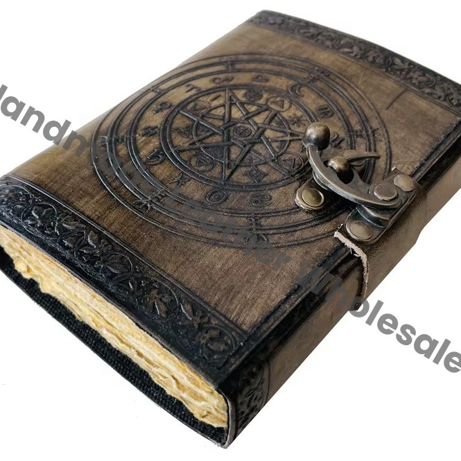 Penatgram Leather Hardcover Journal Planner Traveler Notebook with Recyclable Handmade Paper Charcoal Color Gift for Wholesaler