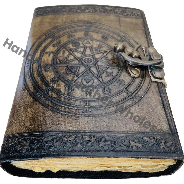 Penatgram Leather Hardcover Journal Planner Traveler Notebook with Recyclable Handmade Paper Charcoal Color Gift for Wholesaler