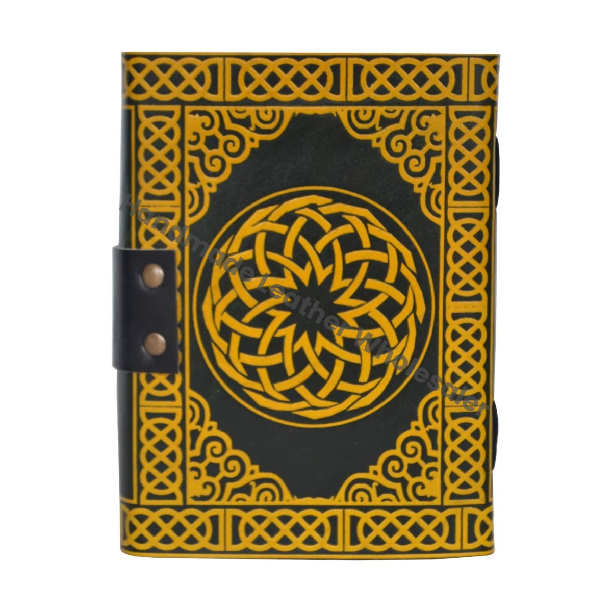 Pentagram Book Spell Sketchbook Hardcover Leather Journal Vintage Handmade Recyclable Paper Custom Logo Black Yellow