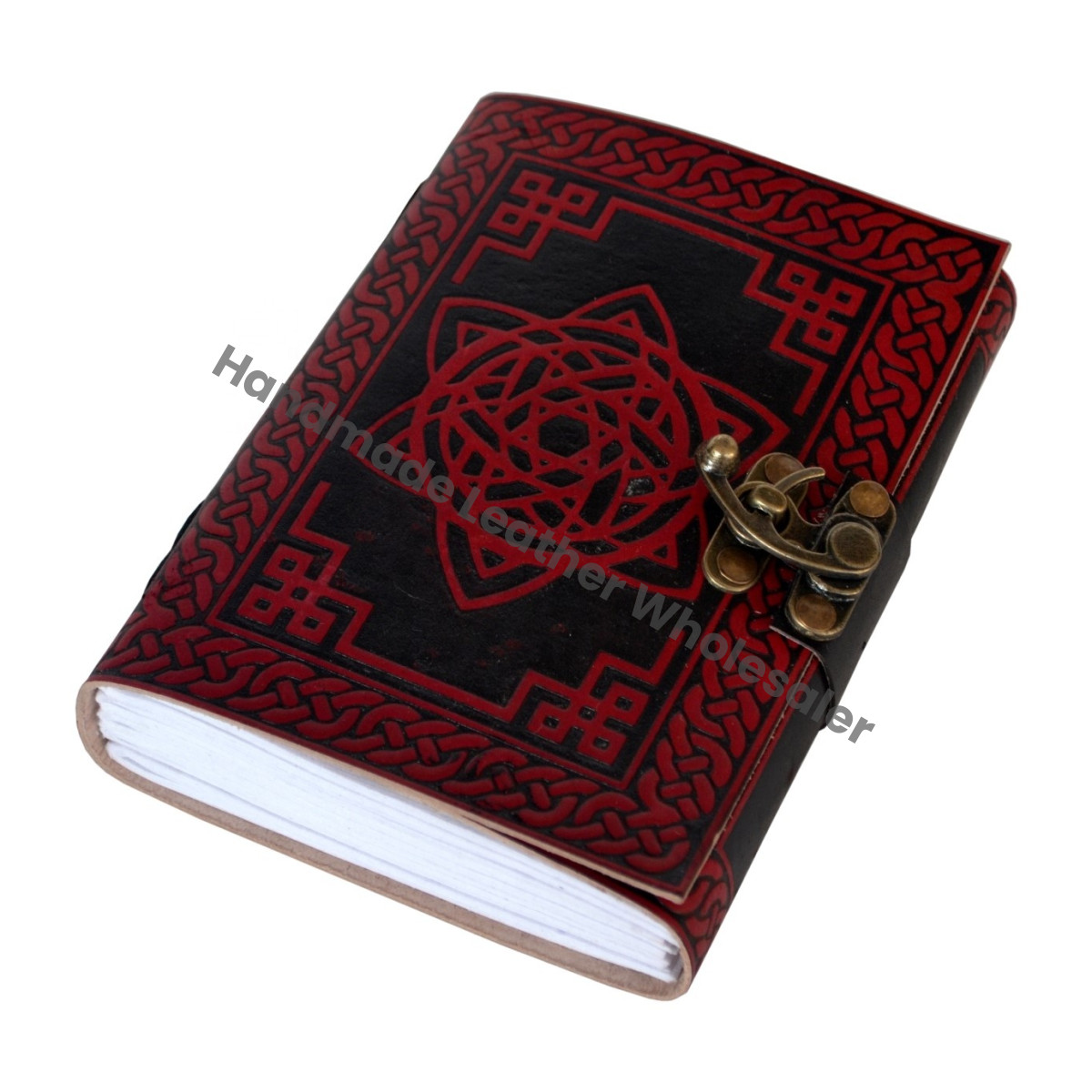 Pentagram Leather Journal Classic Hard Red Cover Personalized Cotton Paper Bound Antique Book Sketching Drawing Gift Custom Logo