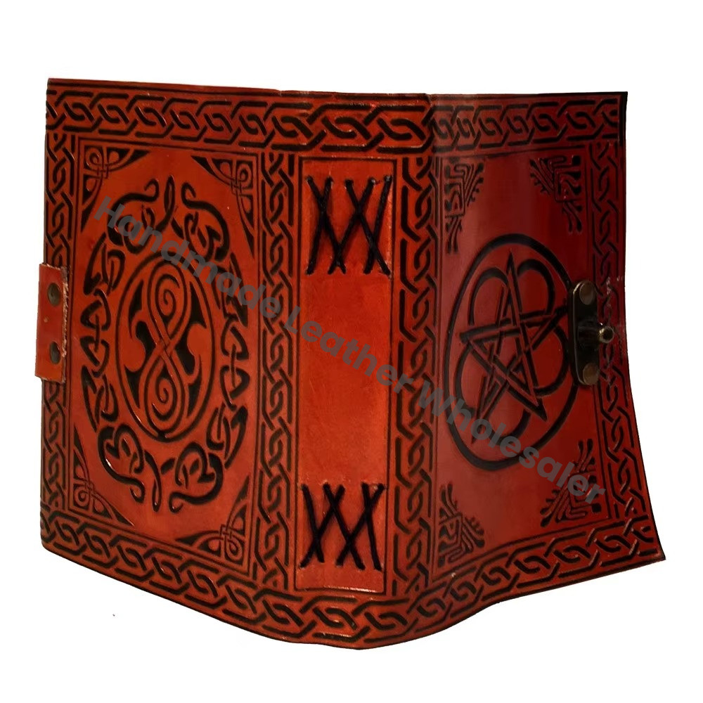 PENTAGRAM Leather Journal Vintage Handmade Black Orange Woman Large Gift Custom Logo Notebooks Spell Sketchbook Supplies Diary