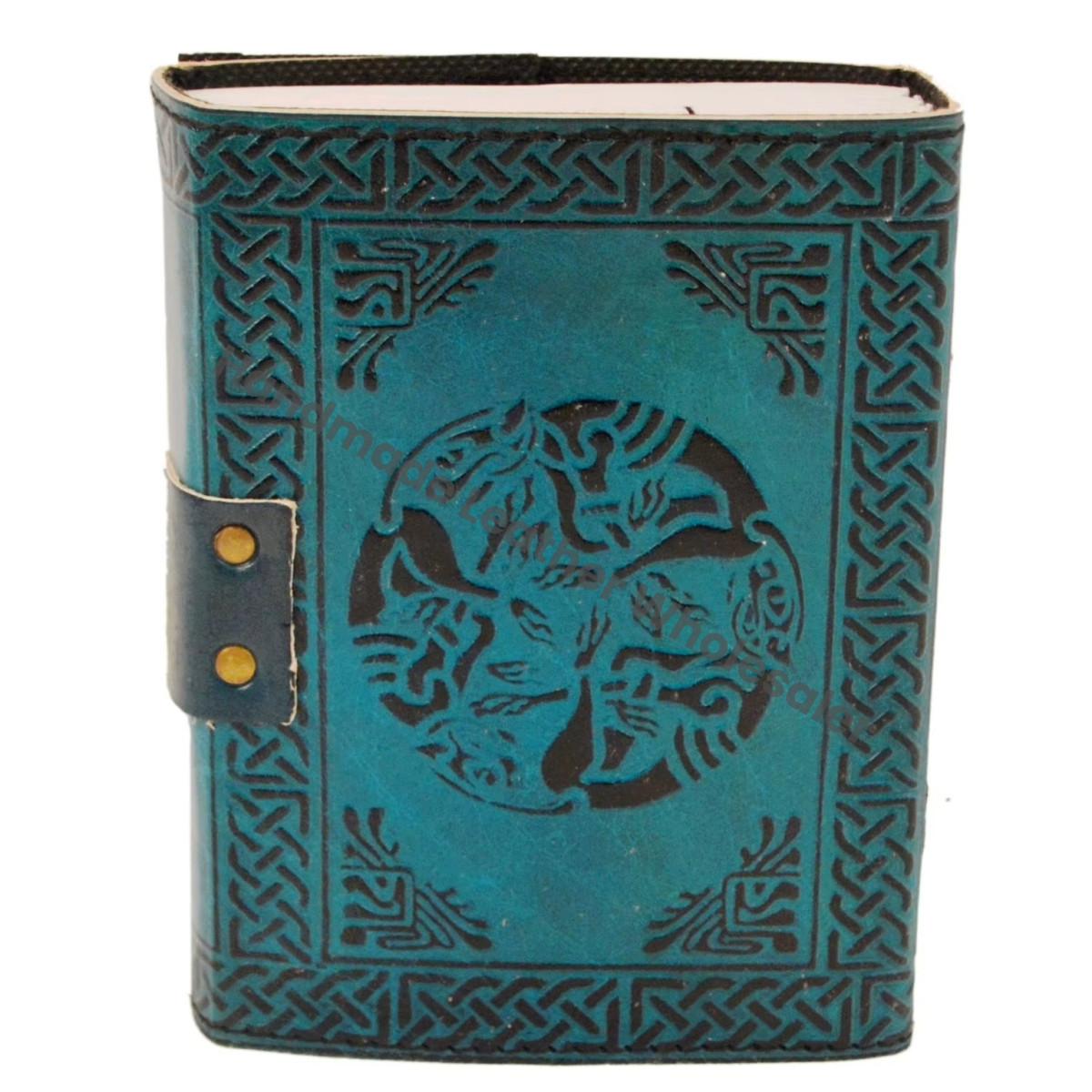 Pentagram Leather Journal Vintage Handmade Blue with Black Cover Large Size Thermal Binding Spell Sketchbook Supplies Diary Gift