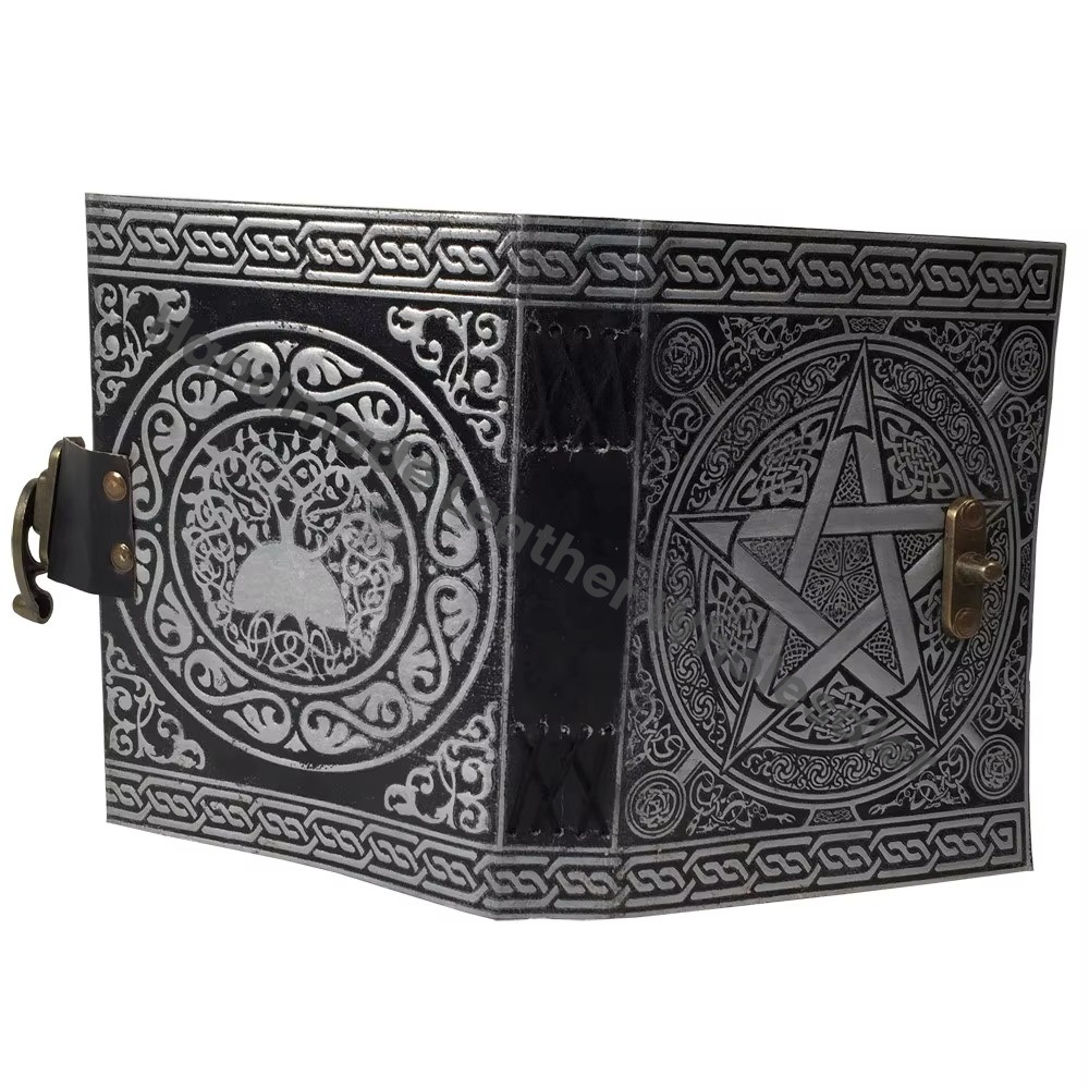 Pentagram Leather Journal Vintage Handmade Silver Notebooks Woman Large Book of Spell Sketchbook Bound Planner Supplies Diary