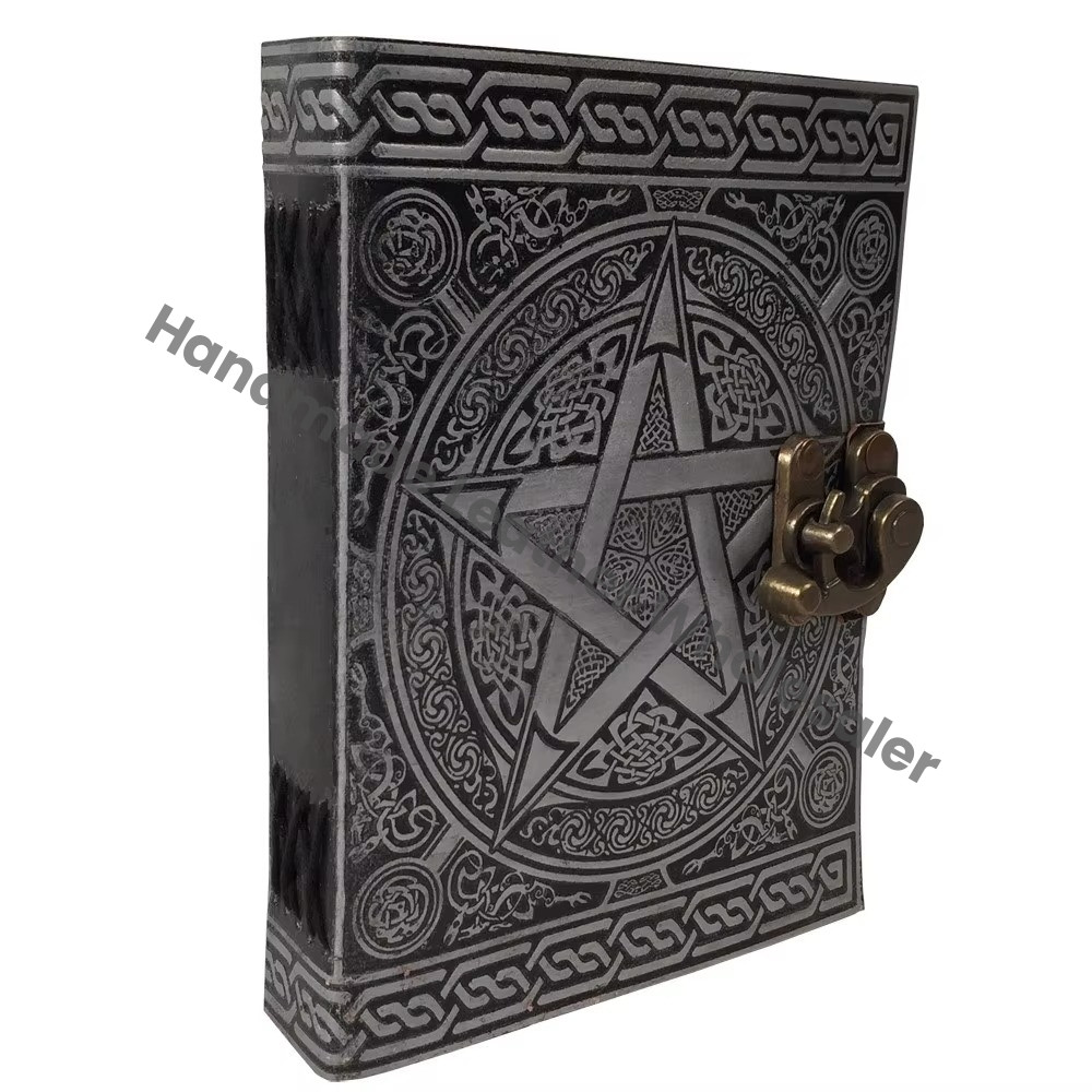Pentagram Leather Journal Vintage Handmade Silver Notebooks Woman Large Book of Spell Sketchbook Bound Planner Supplies Diary
