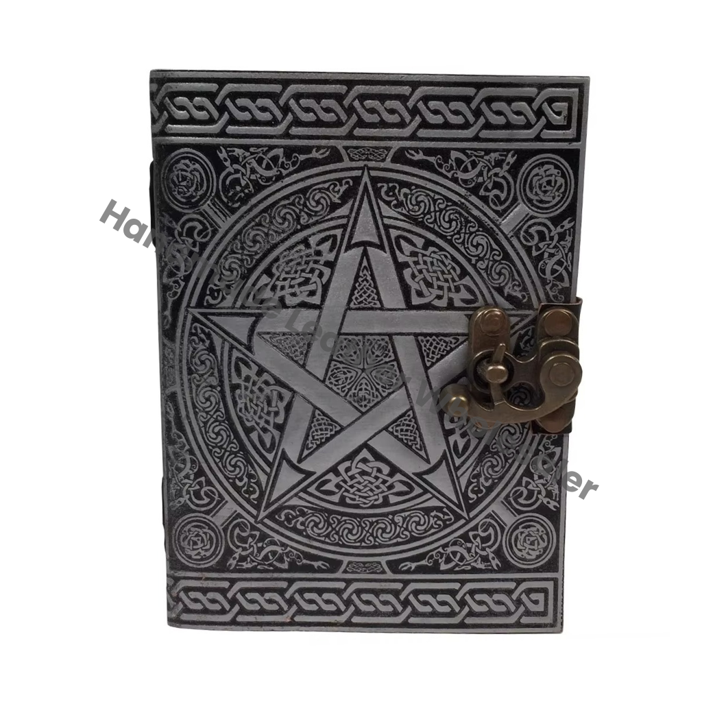 Pentagram Leather Journal Vintage Handmade Silver Notebooks Woman Large Book of Spell Sketchbook Bound Planner Supplies Diary