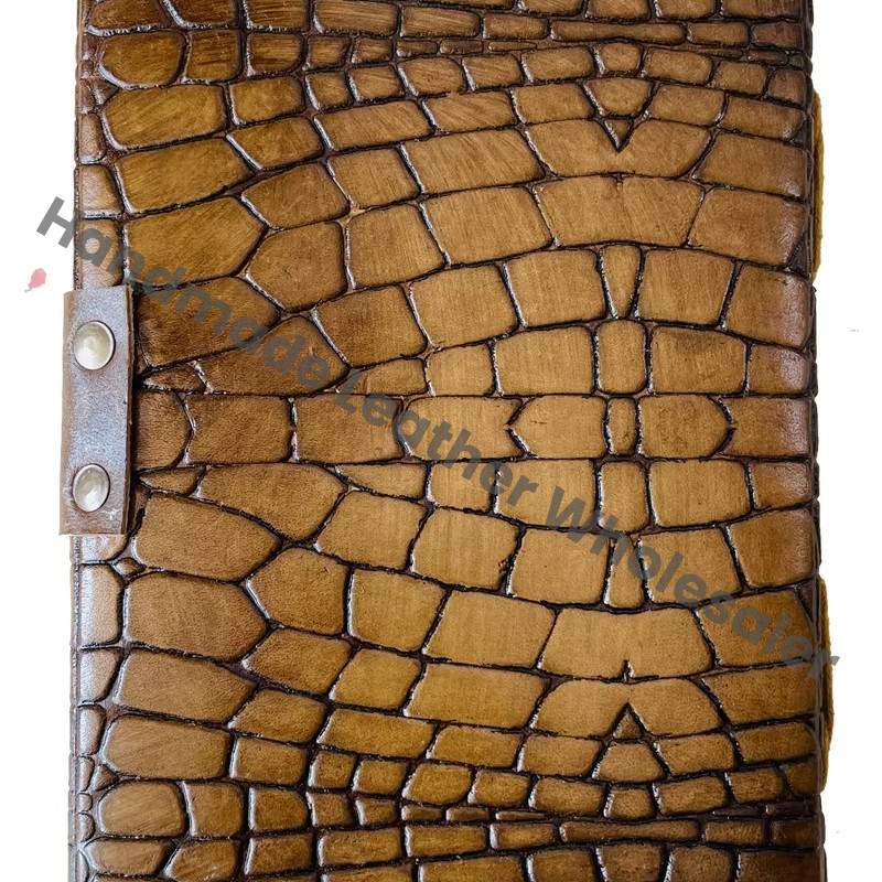 Pentagram Magic of Spell Wiccan Crocodile Print Deckle Leather for Women Vintage Book of Shadows Old Pages Journal Celtic Blank