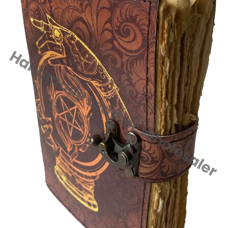 Pentagram Printed Leather Cover Journal Bound Handmade Unique Leather Notebooks Custom Logo Eco-friendly Paper Lock Closure Gift