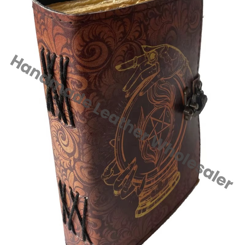 Pentagram Printed Leather Cover Journal Bound Handmade Unique Leather Notebooks Custom Logo Eco-friendly Paper Lock Closure Gift