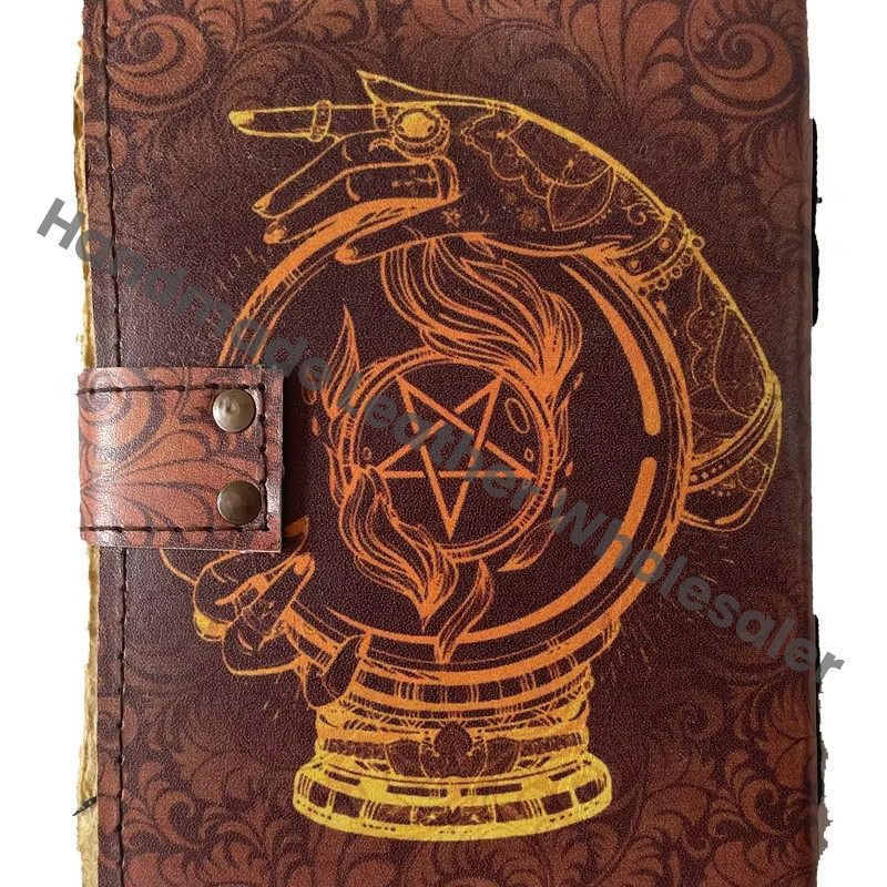 Pentagram Printed Leather Cover Journal Bound Handmade Unique Leather Notebooks Custom Logo Eco-friendly Paper Lock Closure Gift