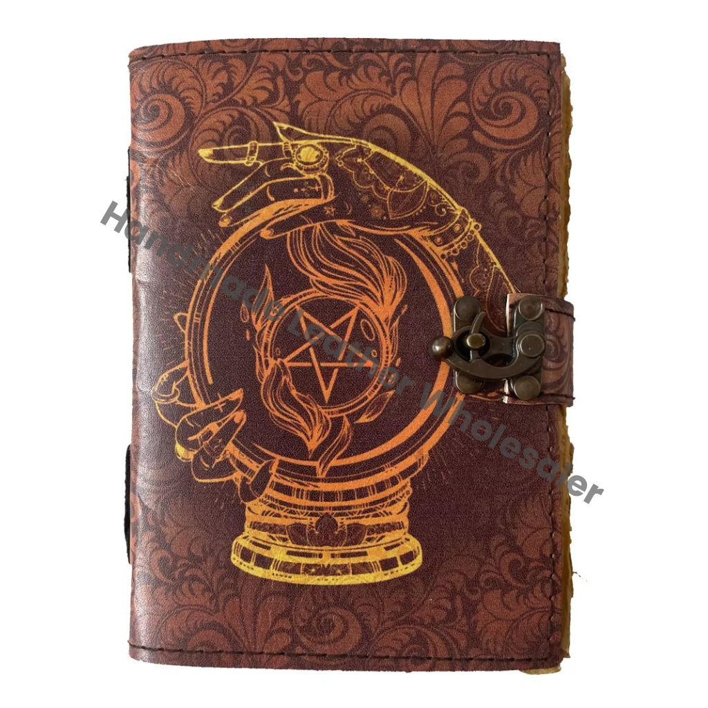 Pentagram Printed Leather Cover Journal Bound Handmade Unique Leather Notebooks Custom Logo Eco-friendly Paper Lock Closure Gift