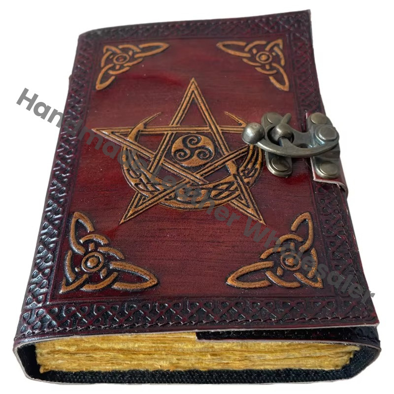 Pentagram Vintage Leather Hardcover Journal Genuine Cover Moon Travel Gift Notebooks with Custom Logo for Men Women Stationery
