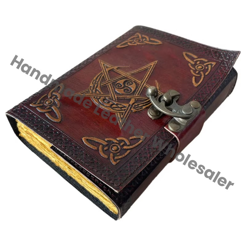 Pentagram Vintage Leather Hardcover Journal Genuine Cover Moon Travel Gift Notebooks with Custom Logo for Men Women Stationery