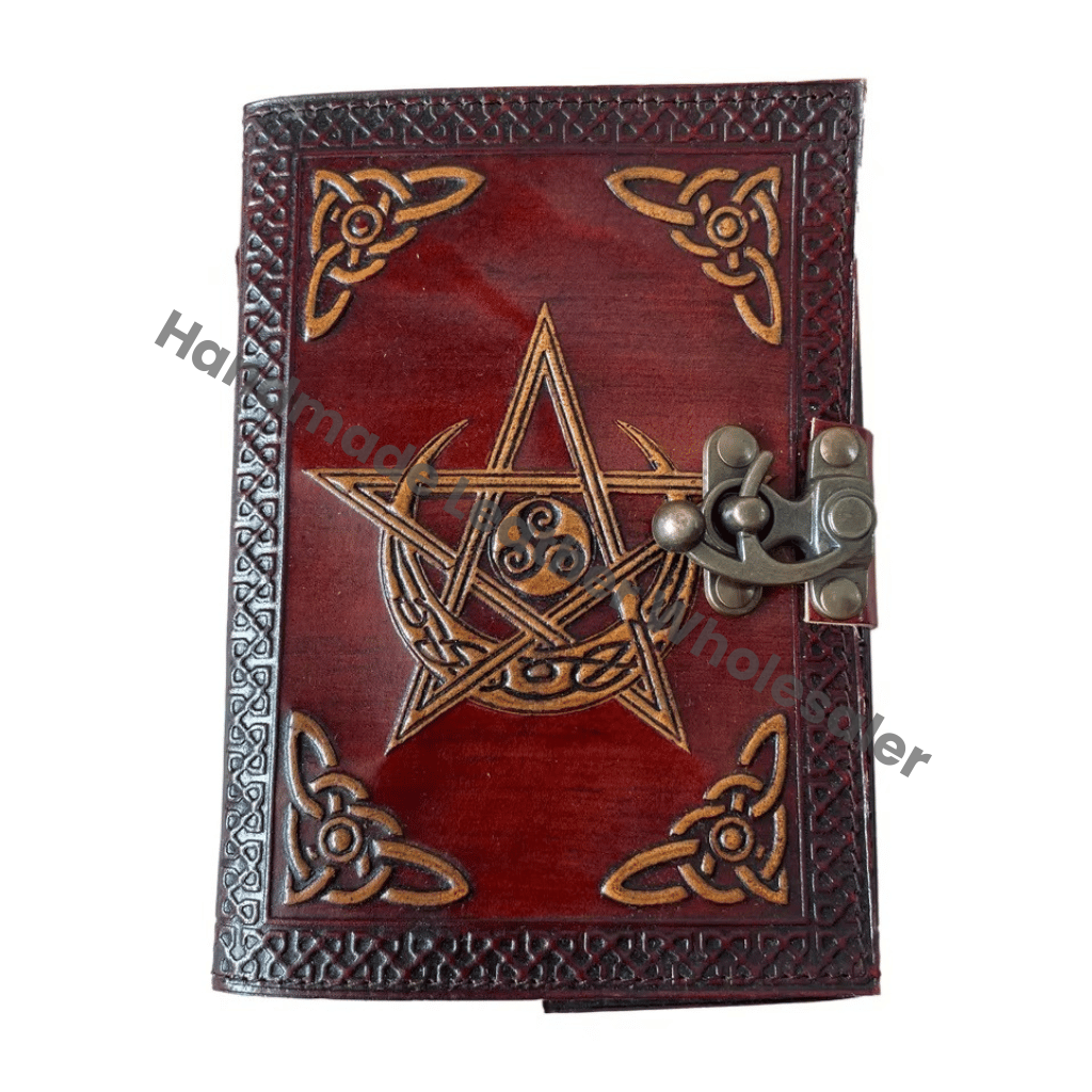 Pentagram Vintage Leather Hardcover Journal Genuine Cover Moon Travel Gift Notebooks with Custom Logo for Men Women Stationery