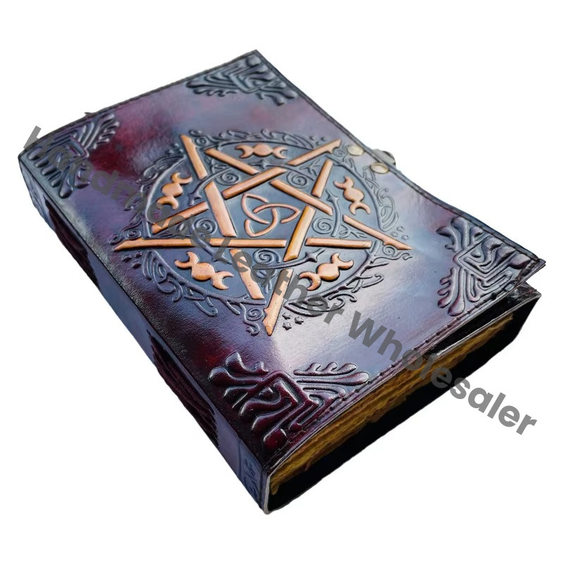 Pentagram Vintage Leather Journal Yellow Genuine Cover Spiral Binding Hardcover Travel Journal 120 Sheets Gift Notebooks