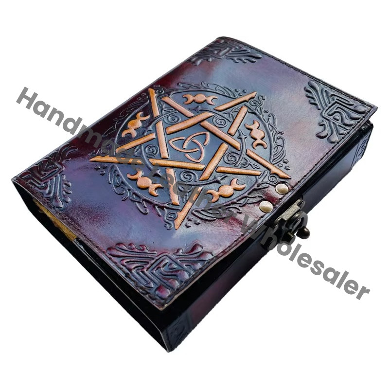 Pentagram Vintage Leather Journal Yellow Genuine Cover Spiral Binding Hardcover Travel Journal 120 Sheets Gift Notebooks