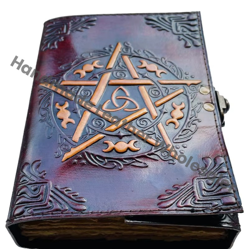 Pentagram Vintage Leather Journal Yellow Genuine Cover Spiral Binding Hardcover Travel Journal 120 Sheets Gift Notebooks