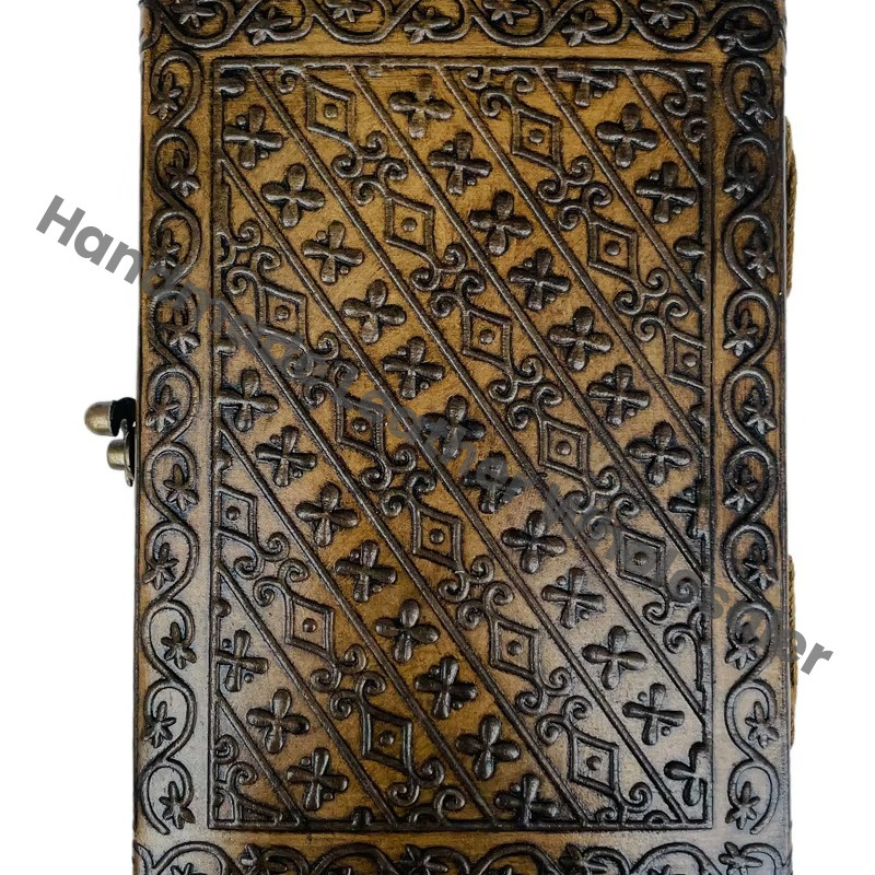 Personal Organizer Large Antique Embossed Pentagram Leather Journal Metal Closure Charcoal Book Handmade Paper Gift Him Day