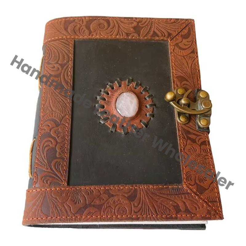 Personalised Flower Handmade Genuine Leather Eco-friendly Gift Stone Journal Notebook Diary Travel Sketchbook Vintage