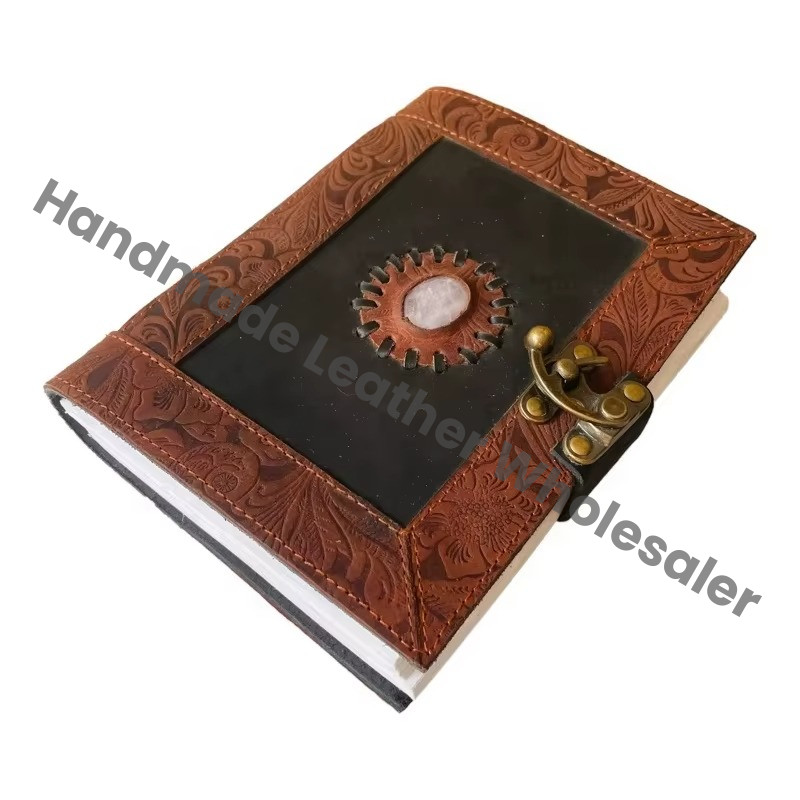 Personalised Flower Handmade Genuine Leather Eco-friendly Gift Stone Journal Notebook Diary Travel Sketchbook Vintage