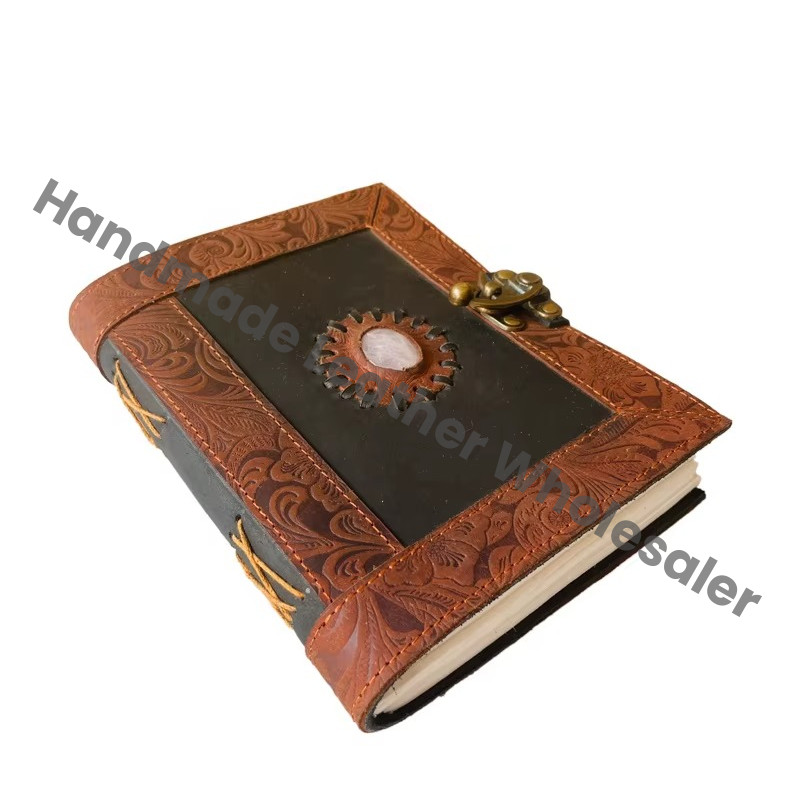 Personalised Flower Handmade Genuine Leather Eco-friendly Gift Stone Journal Notebook Diary Travel Sketchbook Vintage